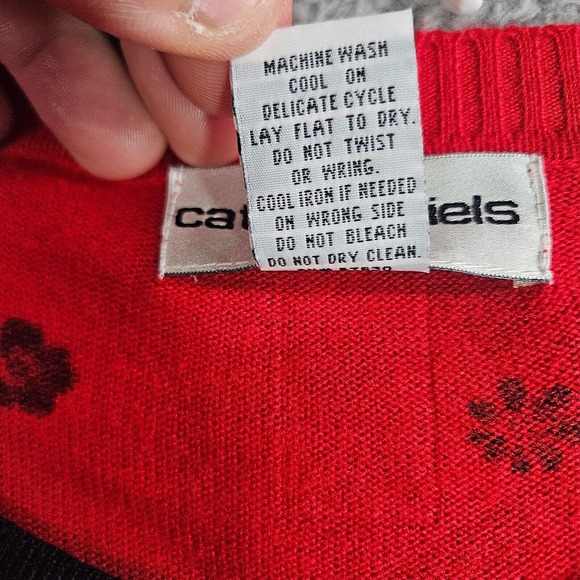 Cathy Daniels Sweater Cardigan Womens 3X Attached Top Pullover Floral Red Black - Picture 3 of 13